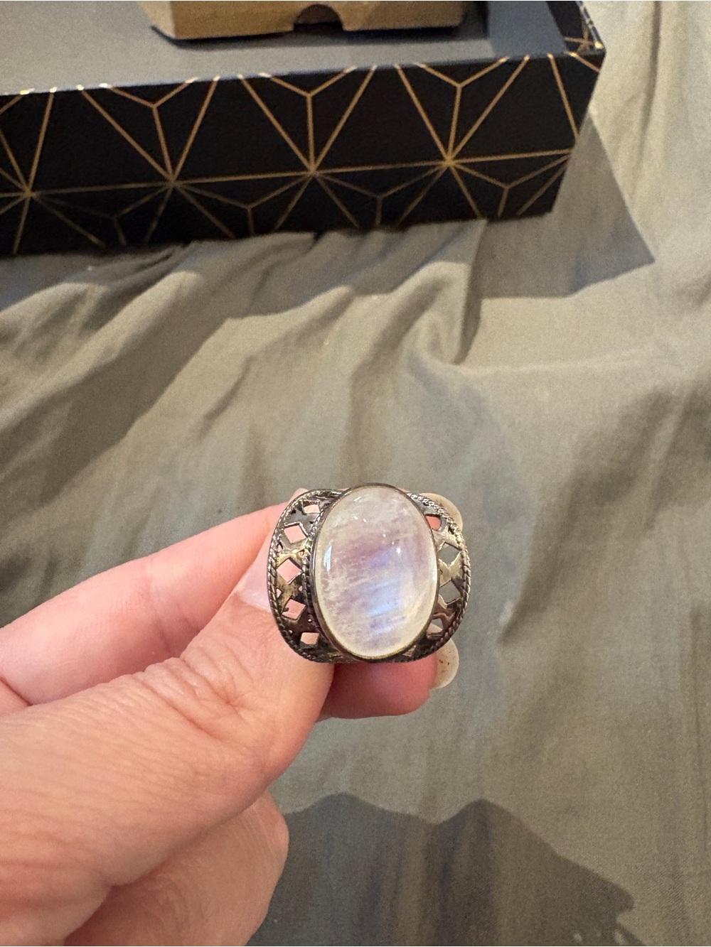 Sterling Silver Moonstone Oval Statement Ring - White Moonstone